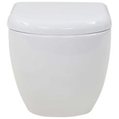 Vidaxl Viseča WC školjka z vgradnim kotličkom keramika bela