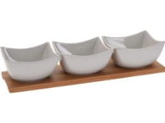 Ayfee Servirni set 4 kosov (1xbambusov pladenj 30x10cm+3xporcelanova skleda 9,5x5,5cm BELA)