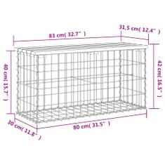 Vidaxl Vrtna gabionska klop 83x31,5x42 cm trdna borovina