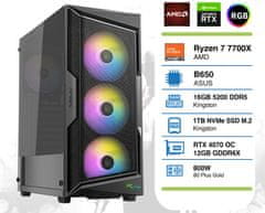 PCplus Gamer namizni računalnik, R7 7700X, 16GB, 1TB, RTX4070, DOS (144992)