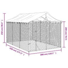 Vidaxl Zunanja pasja ograda s streho srebrna 3x4,5x2,5 m pocink. jeklo