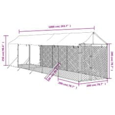 Vidaxl Zunanja pasja ograda s streho srebrna 2x10x2,5m pocinkano jeklo