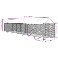 Vidaxl Zunanja pasja ograda s streho srebrna 2x14x2,5m pocinkano jeklo