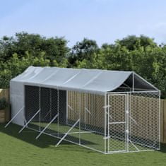 Vidaxl Zunanja pasja ograda s streho srebrna 2x10x2,5m pocinkano jeklo