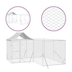 Vidaxl Zunanja pasja ograda s streho srebrna 4x4x2,5 m pocinkano jeklo