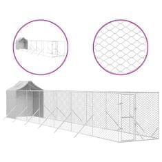 Vidaxl Zunanja pasja ograda s streho srebrna 2x14x2,5m pocinkano jeklo