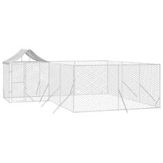 Vidaxl Zunanja pasja ograda s streho srebrna 6x6x2,5 m pocinkano jeklo