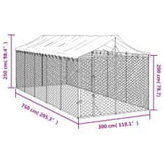 Vidaxl Zunanja pasja ograda s streho srebrna 3x7,5x2,5 m pocink. jeklo