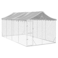 Vidaxl Zunanja pasja ograda s streho srebrna 3x6x2,5 m pocinkano jeklo