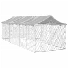 Vidaxl Zunanja pasja ograda s streho srebrna 3x9x2,5 m pocinkano jeklo