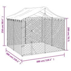 Vidaxl Zunanja pasja ograda s streho srebrna 3x3x2,5 m pocinkano jeklo