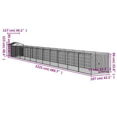 Vidaxl Pasja uta s streho svetlo siva 117x1221x123 cm pocinkano jeklo