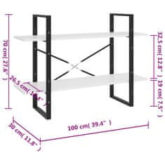 Vidaxl Knjižna omara 2-nadstropna bela 100x30x70 cm trdna borovina