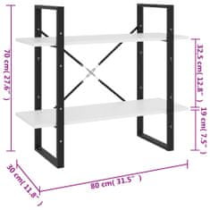 Vidaxl Knjižna omara 2-nadstropna bela 80x30x70 cm iverna plošča