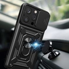 slomart oklepni ovitek s stojalom in pokrovom za kamero za iphone 15 pro max hybrid armor camshield - roza