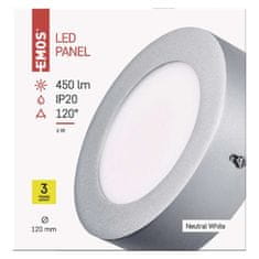 Emos LED panel nadometni, okrogel, srebrn, 6W, nevtralno bela