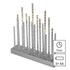 Emos LED svečnik srebrn, 28,5 cm, 3x AA, notranji, topla bela, časovnik