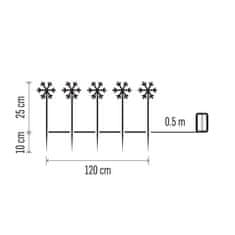 Emos LED božične vbodne snežinke, 35 cm, 3x AA, zunanje in notranje, hladna bela, časovnik