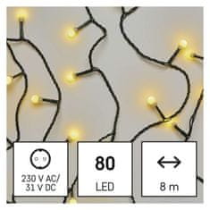 Emos LED božična cherry veriga – kroglice, 8 m, zunanja in notranja, topla bela, časovnik