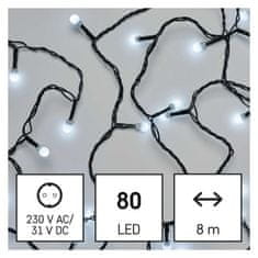 Emos LED božična cherry veriga – kroglice, 8 m, zunanja in notranja, hladna bela, programi