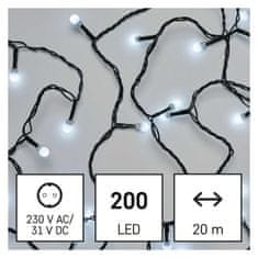 Emos LED božična cherry veriga – kroglice, 20 m, zunanja in notranja, hladna bela, programi