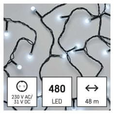 Emos LED božična cherry veriga – kroglice, 48 m, zunanja in notranja, hladna bela, časovnik