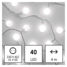 Emos LED svetlobna cherry veriga – kroglice 2,5 cm, 4 m, zun. in notr., hladna bela, časovnik