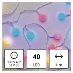 Emos LED svetlobna cherry veriga – kroglice 2,5 cm, 4 m, zun. in notr., večbarvna, časovnik