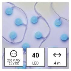 Emos LED svetlobna cherry veriga – kroglice 2,5 cm, 4 m, zunanja in notranja, modra, časovnik