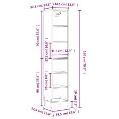 Vidaxl Visoka omara sonoma hrast 34,5x32,5x180 cm inženirski les