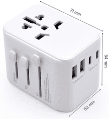 Ewent EW1470 polnilec, potovalni, univerzalni, 2xUSB-A, 3xUSB-C, bel (EW1470)