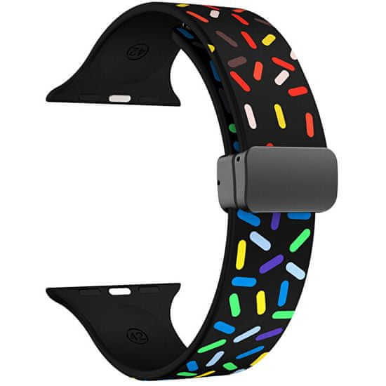 4wrist Silikonski pašček z barvnim motivom za Apple Watch 38/40/41 - črn