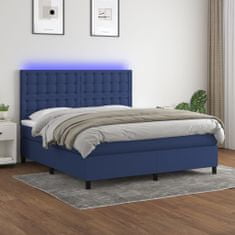 Vidaxl Box spring postelja z vzmetnico LED modra 160x200 cm blago