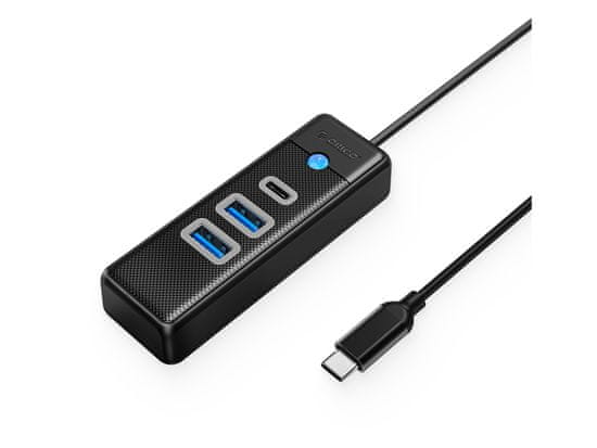 Orico PWC2U-C3-015 USB-C na 1x USB-C in 2x USB-A 3.0 hub, črn