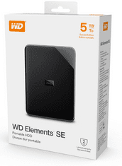 WD Elements SE zunanji disk, 5TB, USB 3.0, 6,35 cm, črn (WDBJRT0050BBK-WESN)