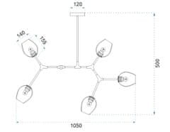 Toolight Steklena obesna svetilka s 5 rokami APP506-5C Zlata