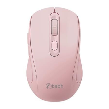 C-Tech miška WLM-12 Dual mode, brezžična, BT5.0 + 2,4 GHz, 1600DPI, 6 gumbov, USB nano sprejemnik, roza