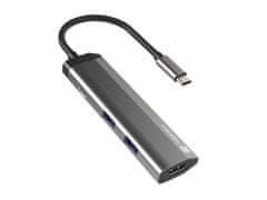 Natec večportni adapter FOWLER SLIM HUB 4v1, 2X USB 3.0 HUB, HDMI 4K, USB-C PD