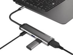 Natec večportni adapter FOWLER SLIM HUB 4v1, 2X USB 3.0 HUB, HDMI 4K, USB-C PD