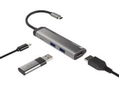 Natec večportni adapter FOWLER SLIM HUB 4v1, 2X USB 3.0 HUB, HDMI 4K, USB-C PD