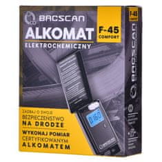 BACscan BACscan F-45 alkohol tester 0-4% črn, natančnost 1%, brezstičen, LCD zaslon, 10 pomnilnikov, vključenih 2 AAA baterij.