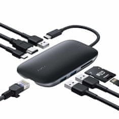 Aukey AUKEY CB-C71 Hub za povezljivost 5000 Mbit/s, USB-C, HDMI, RJ-45, črn, podpora za SD/microSD kartice