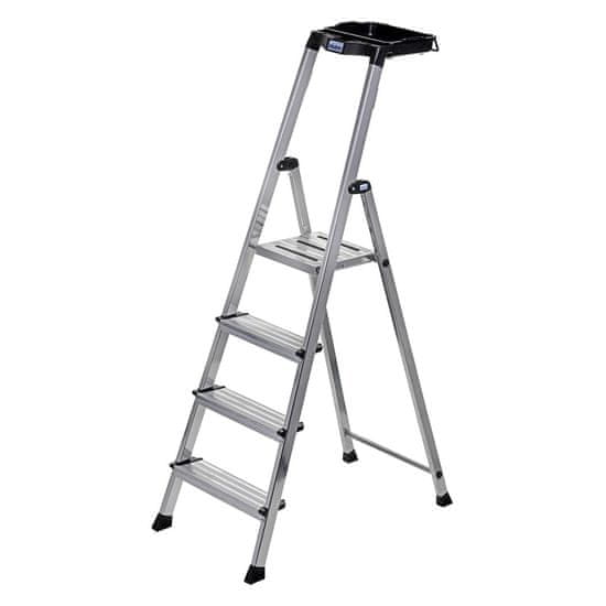 KRAUSE Folding ladder Krause Secury s 4 stopnicami, aluminijasta, srebrna, z nedrsečimi nogami in shranjevalno škatlo