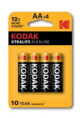 Kodak Življenjska doba baterij Kodak XTRALIFE AA (4 kosi) - Alkalne, 2700 mAh, 1.5 V, okolju prijazne in zanesljive.