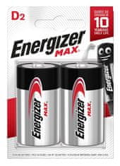 Energizer Baterija ENERGIZER MAX D LR20, 2 kosi, ECO embalaža, alkalna, 1.5V, dolga življenjska doba do 10 let