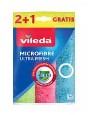 Vileda Mikrofiberska čistilna krpa Vileda Ultra Fresh, 3 kosi, večbarvna, pralna do 60 °C, brez praske