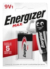 Energizer Energizer 9V Max 6LR61 alkalna baterija, 1 kosa, ekološko pakiranje, dolga življenjska doba do 10 let