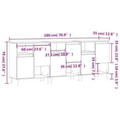 Vidaxl Komoda 3 kosi siva sonoma inženirski les