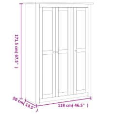 Vidaxl Garderobna omara s 3 predali bela 118x50x171,5 cm Panama Range