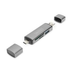 Digitus dvojni OTG bralnik kartic (USB-C + USB 3.0) 1x SD, 1x MicroSD, 1x USB 3.0, siva